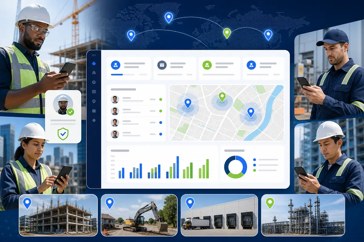 Contract workers checking in at multiple locations with verified identity and GPS records