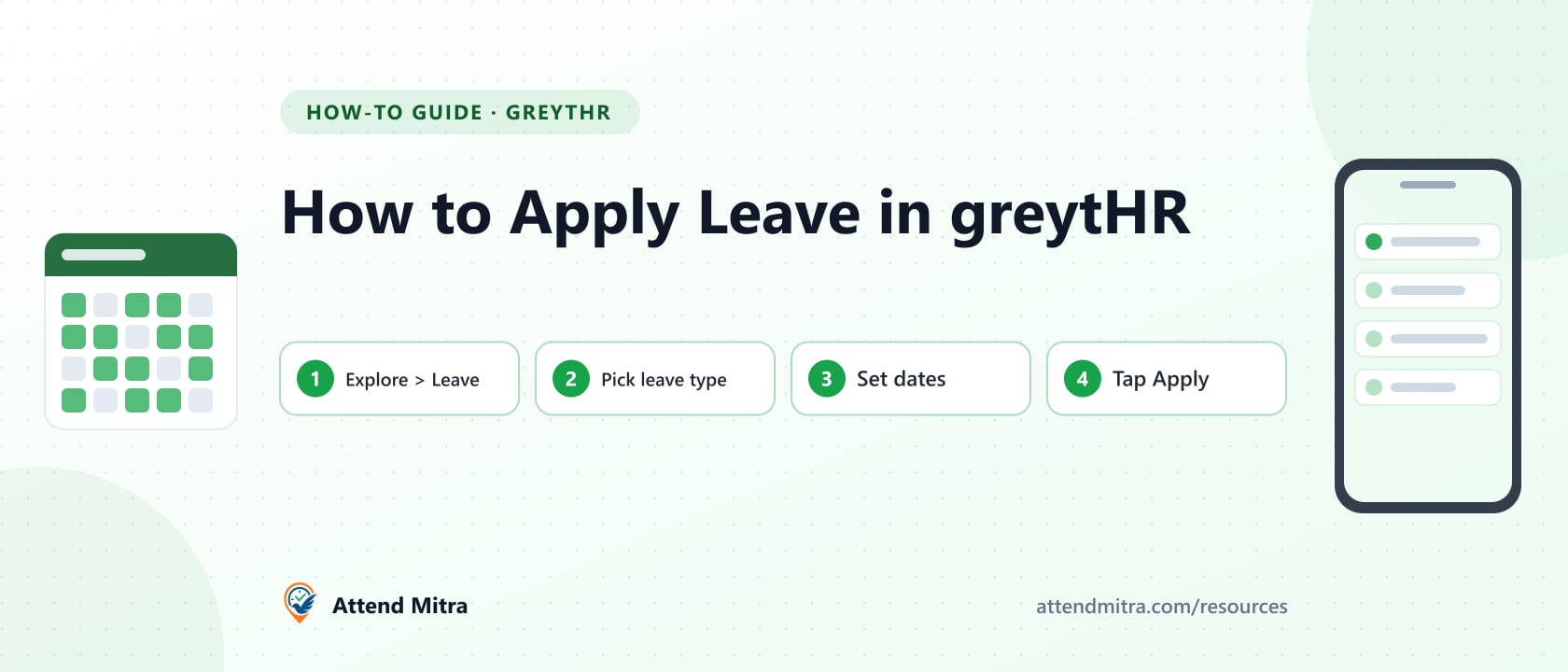 Leave application screen in the greytHR app with leave type, dates and Apply button