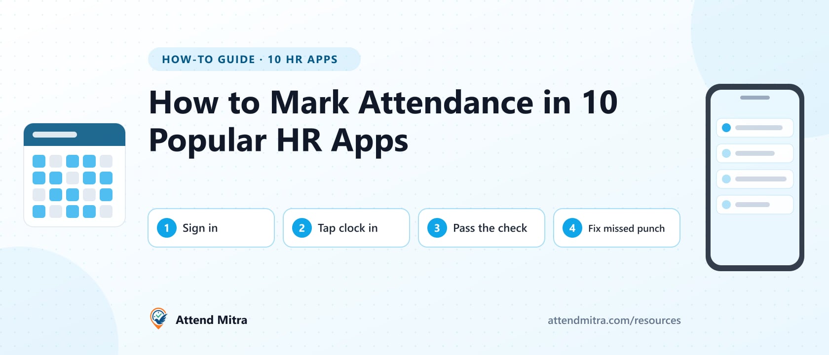 How to mark attendance in popular HR apps: open the app, tap clock in, pass the selfie or location check