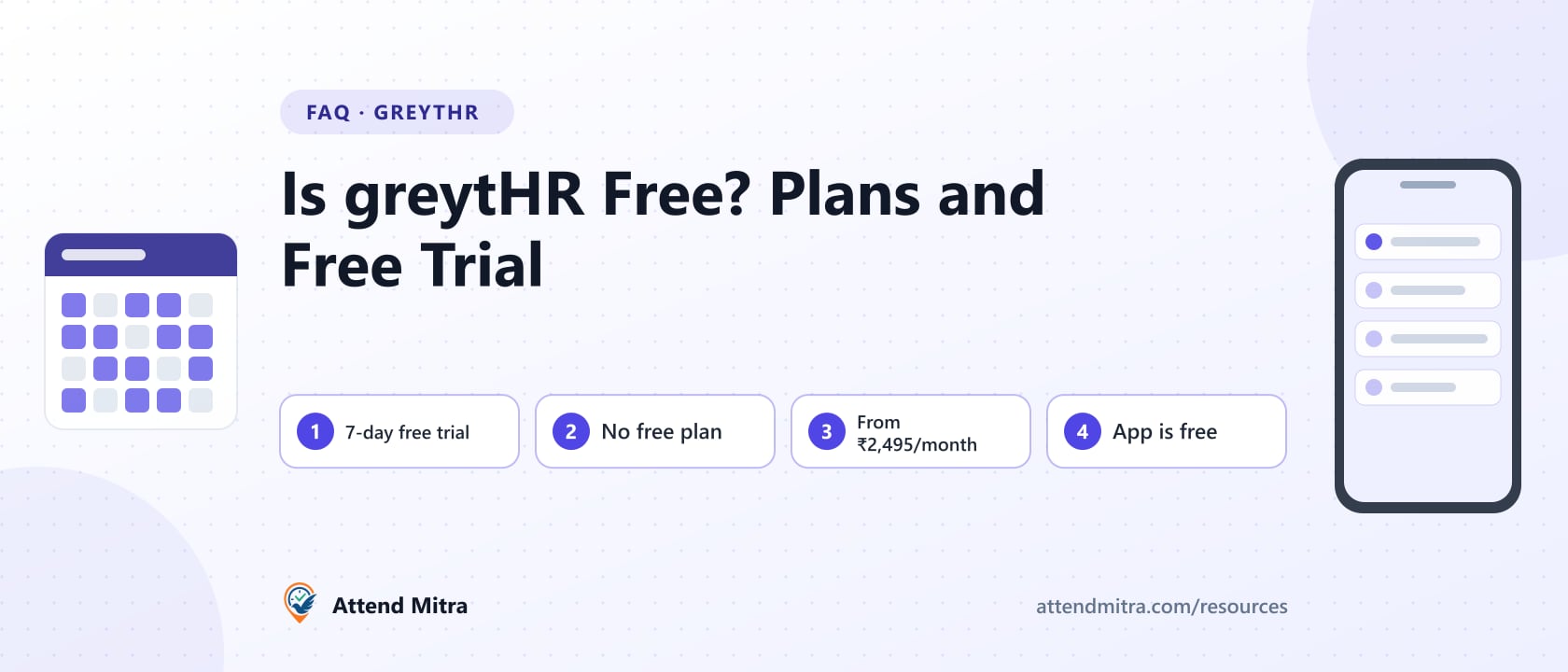 Is greytHR free: greytHR plan prices and free trial shown on a pricing card