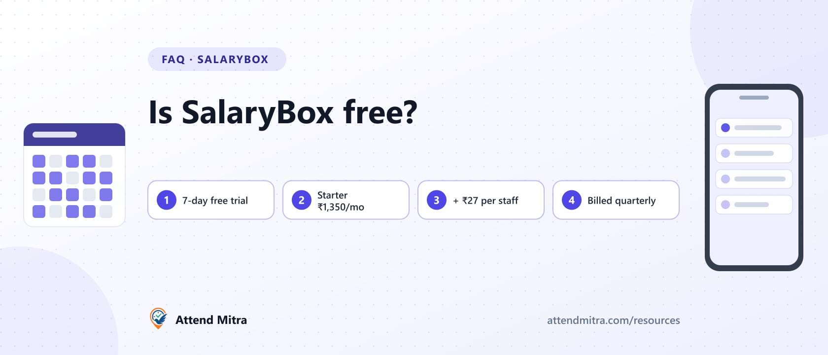 Is SalaryBox free: SalaryBox app pricing for Starter and Business plans with the monthly cost for 50 staff