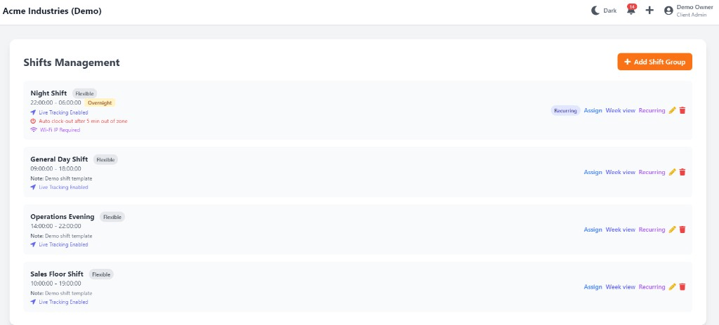 Call center shift schedule showing staggered login times across a 24-hour day